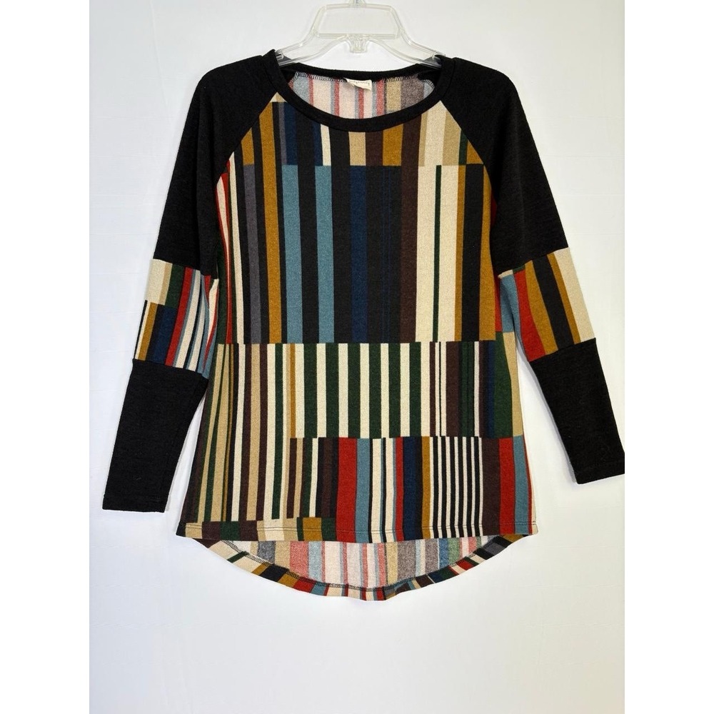 VTG Women's Multicolor Stripe Patchwork Crew Neck Sweater Sz S